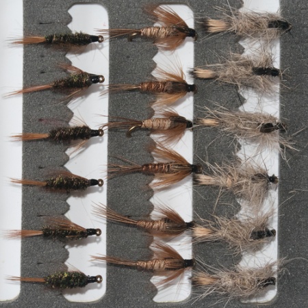 18 Nymphs Trout Fly fishing Flies GRHE, Pheasant Tail & Diawl Bach