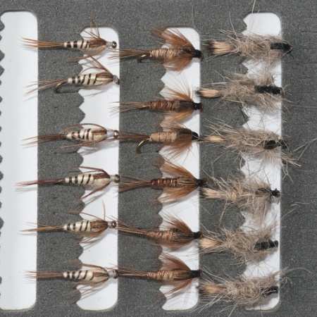18 Barbless Nymphs Trout Fly fishing Flies GRHE, Pheasant Tail & Walkers Mayfly