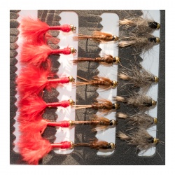 18 Gold Head Nymphs Trout Fly fishing Flies GRHE, Pheasant Tail & Marabou Bloodworm