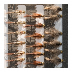 18 Barbless Gold Head Nymphs Trout Fly fishing Flies GRHE, Pheasant Tail & Walkers Mayfly